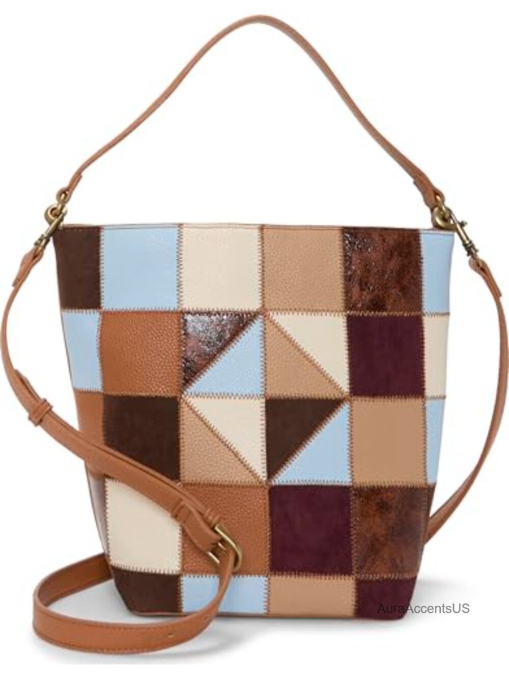 Lucky Brand Lyna Patchwork Bucket Shoulder Bag Magnet Closure